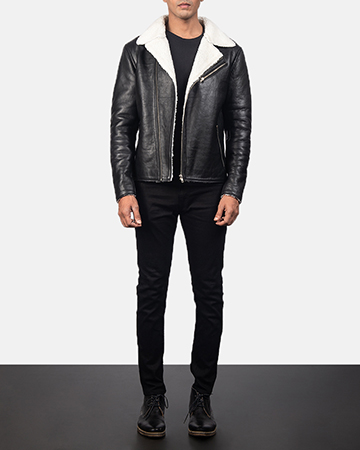 Black leather jacket on sale with white fur inside